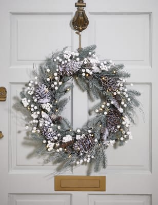 24 Inch Lit Snowy Berry Wreath | M&S