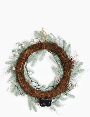 24 Inch Lit Snowy Berry Wreath | M&S