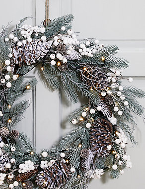 24inch Extra Large Pre Lit Snowy Berry Wreath Image 2 of 6