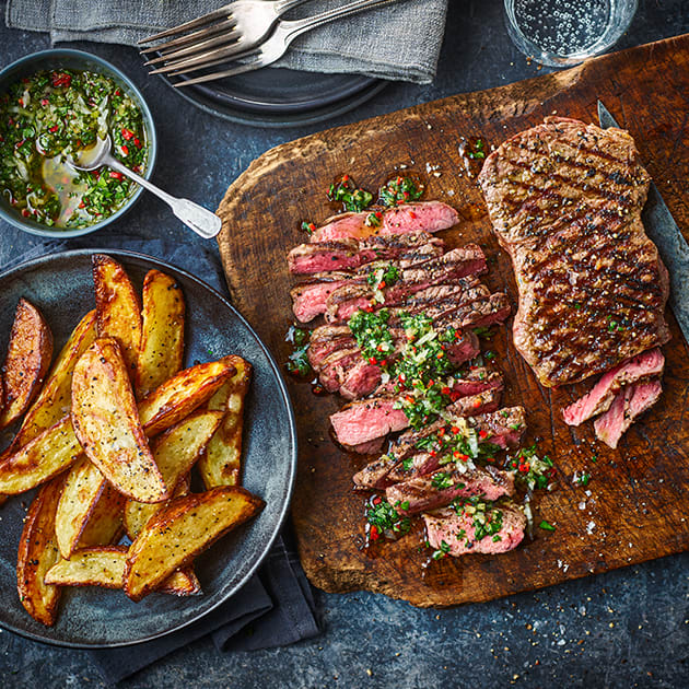 Sirloin Steaks Chimichurri Potato Wedges Recipes M S