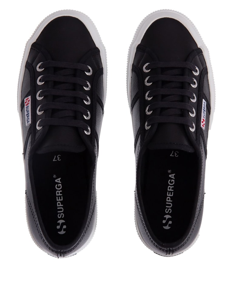 Superga 2750 Efglu Mens Lace Up Leather Trainers In Black White UK Size 6 -  12