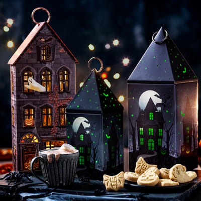Light-up Halloween tins 