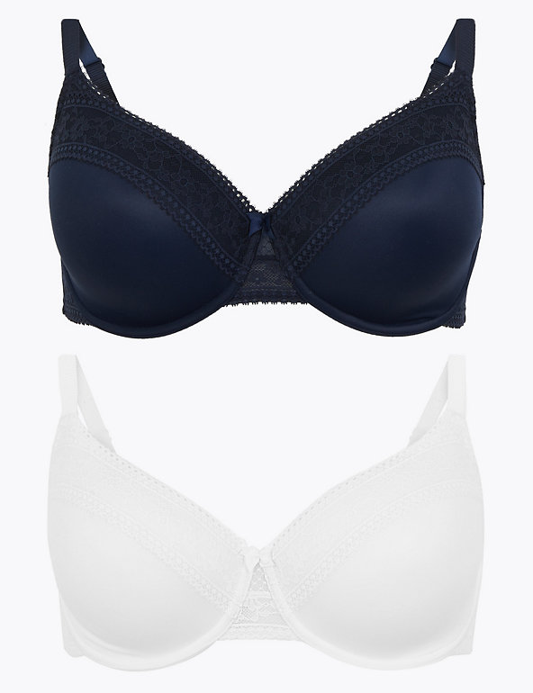 M&S Harvest Collection DD PLUNGE Padded Bra 36G NAVY Lace Trim RRP£20