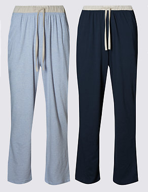 2in Longer 2 Pack Pure Cotton Long Pant Pyjama Bottoms Image 2 of 6