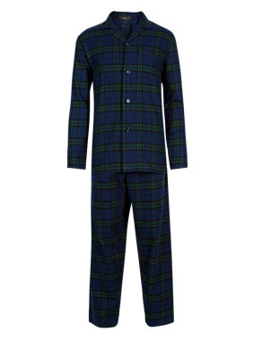 2in Longer Brushed Cotton Checked Thermal Pyjamas Image 2 of 4