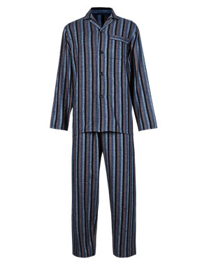 2in Longer Brushed Cotton Striped Thermal Pyjamas Image 2 of 4