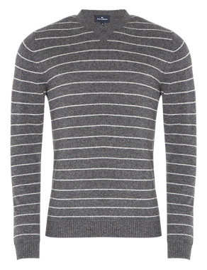 2in Longer Extrafine Pure Lambswool Crew Neck Striped Jumper Image 2 of 4