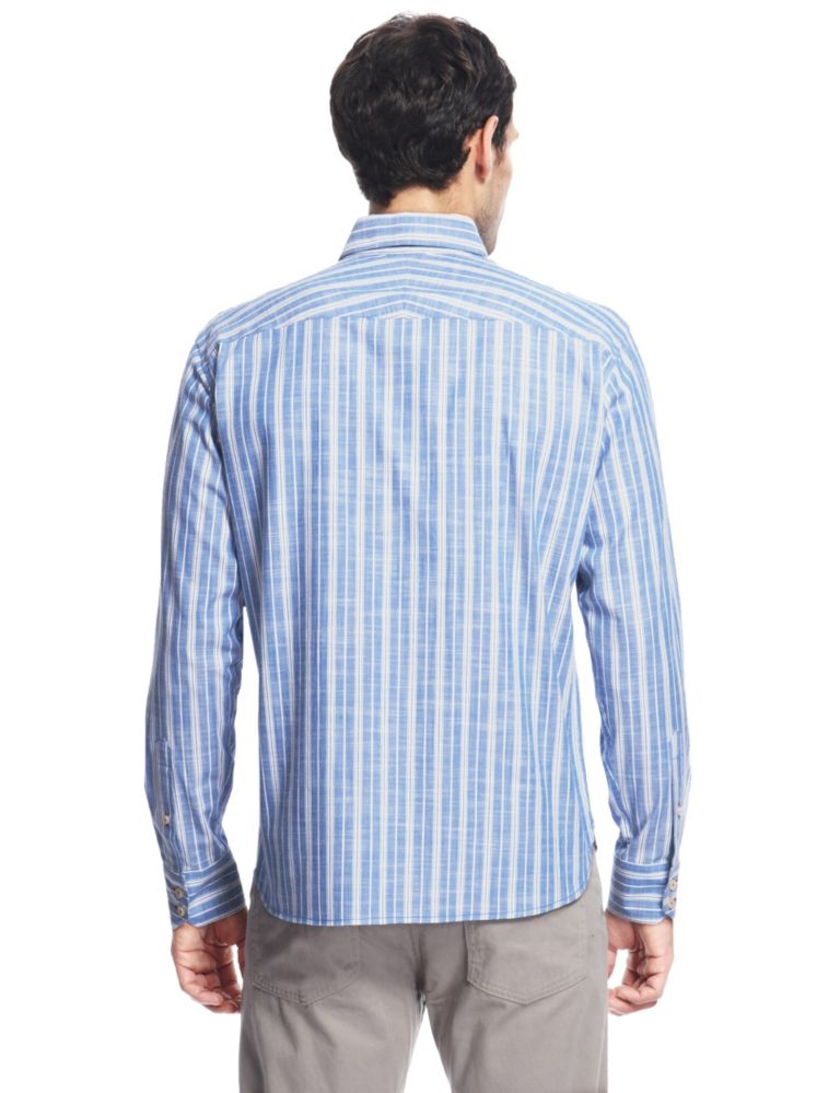 2in Longer Luxury Pure Cotton Fine Slub Striped Shirt 4 of 4