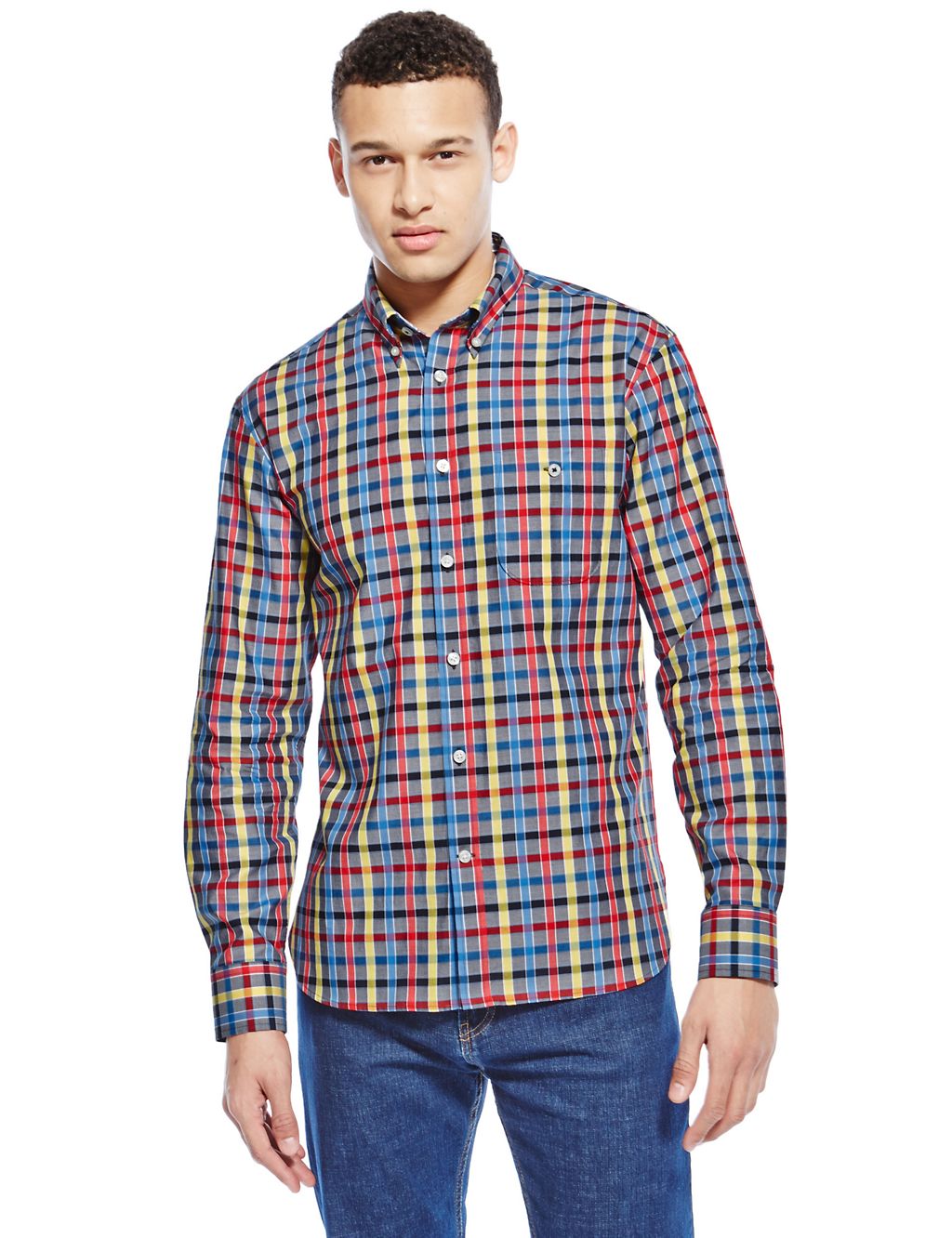 2in Longer Luxury Pure Cotton Satin Checked Shirt 3 of 3