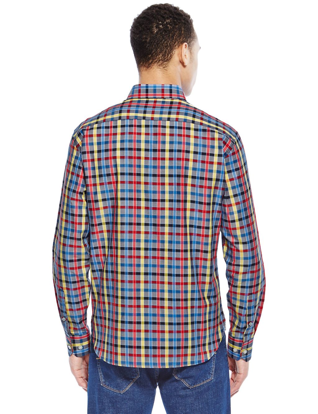 2in Longer Luxury Pure Cotton Satin Checked Shirt 2 of 3