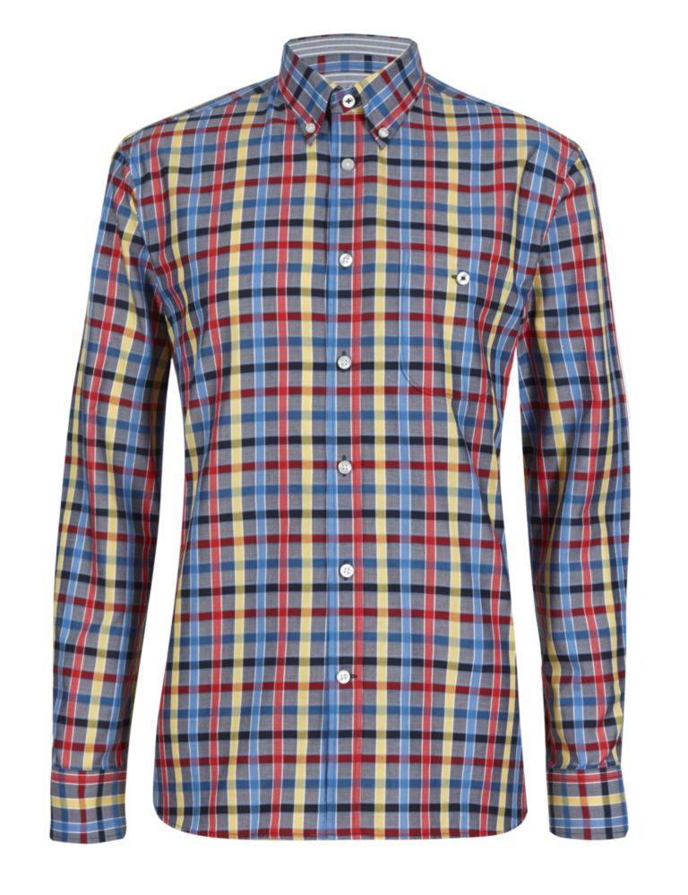 2in Longer Luxury Pure Cotton Satin Checked Shirt 2 of 3