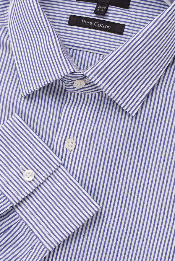2in Longer Luxury Pure Cotton Striped Shirt Image 1 of 1