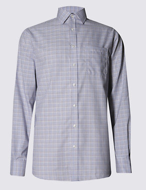 2in Longer Performance Pure Cotton Checked Shirt Image 2 of 5