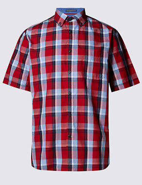 2in Longer Premium Pure Cotton Checked Shirt Image 2 of 4