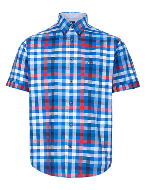 2in Longer Pure Cotton Block Checked Shirt Image 2 of 4