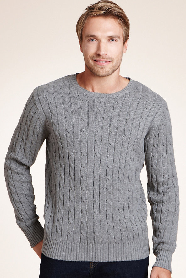 2in Longer Pure Cotton Cable Knit Jumper Image 1 of 2
