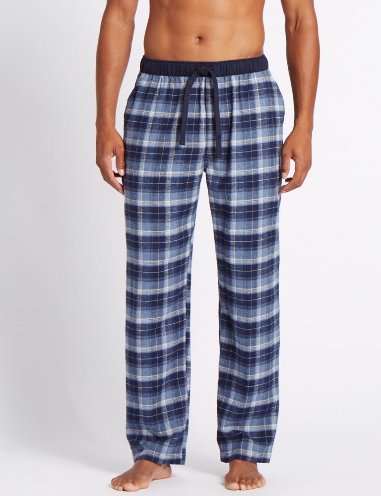 2in Longer Pure Cotton Checked Pyjama Bottoms 1 of 5