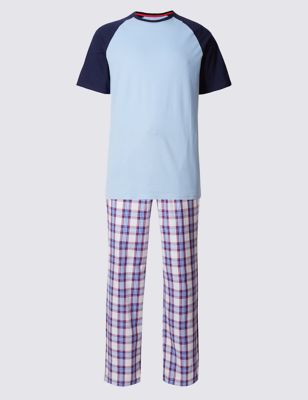 2in Longer Pure Cotton Checked Pyjamas Image 2 of 6