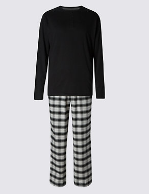 2in Longer Pure Cotton Checked Pyjamas Image 2 of 4