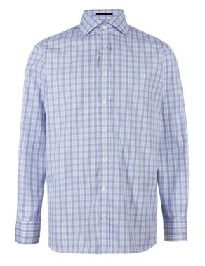 2in Longer Pure Cotton Checked Shirt Image 2 of 6