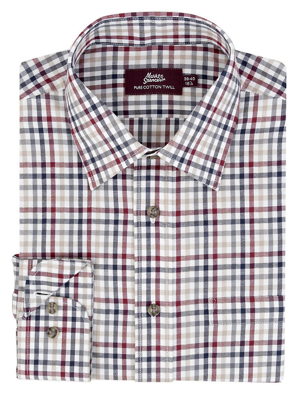 2in Longer Pure Cotton Checked Twill Shirt Image 1 of 1