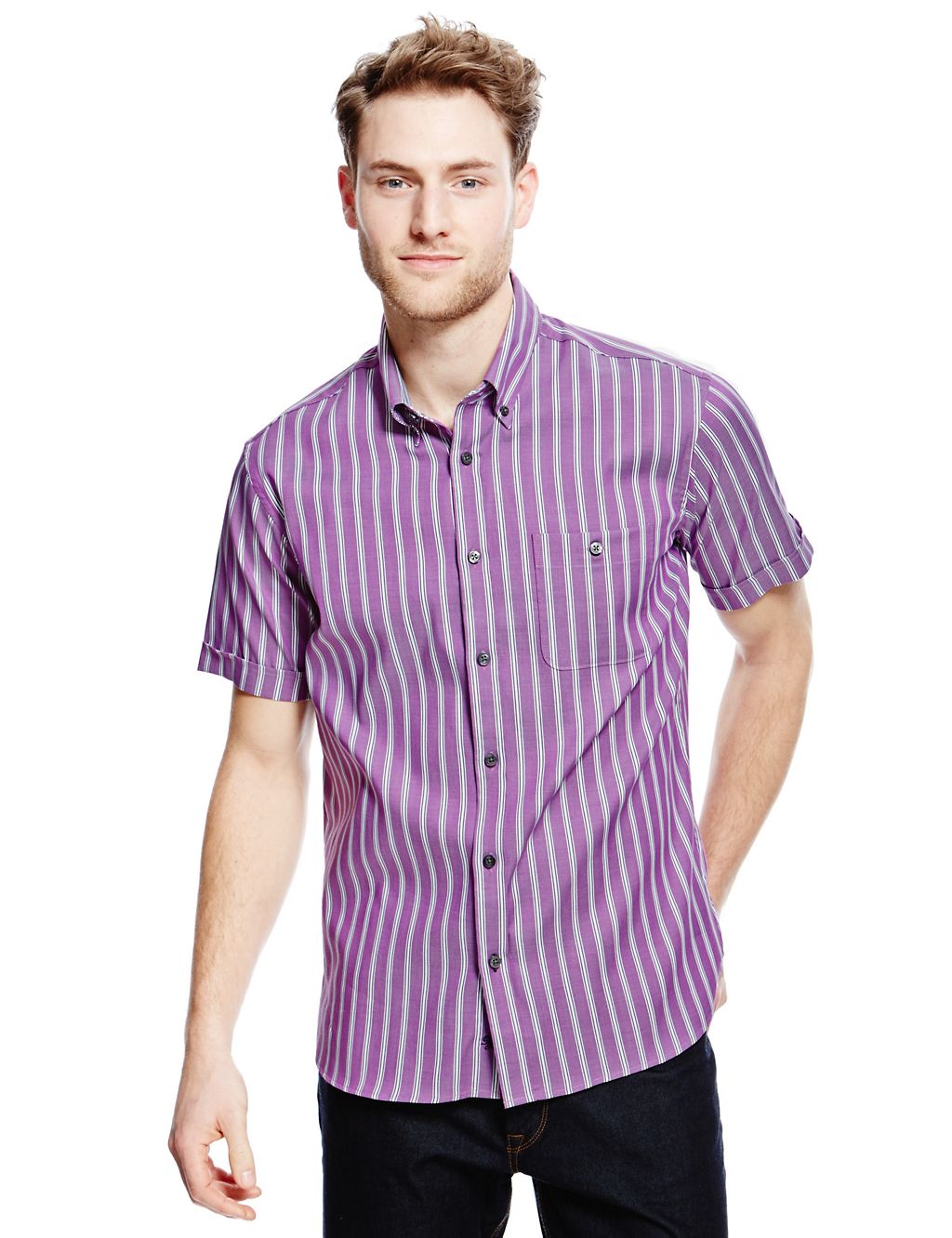 2in Longer Pure Cotton Double Faced Striped Shirt 3 of 3