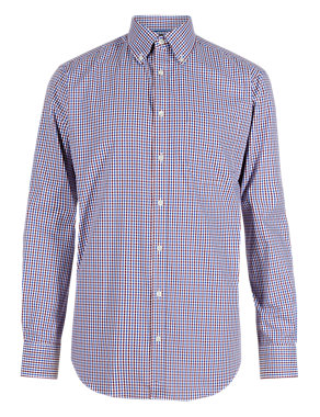2in Longer Pure Cotton Easy to Iron Checked Shirt Image 2 of 5