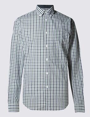 2in Longer Pure Cotton Gingham Checked Shirt Image 2 of 5