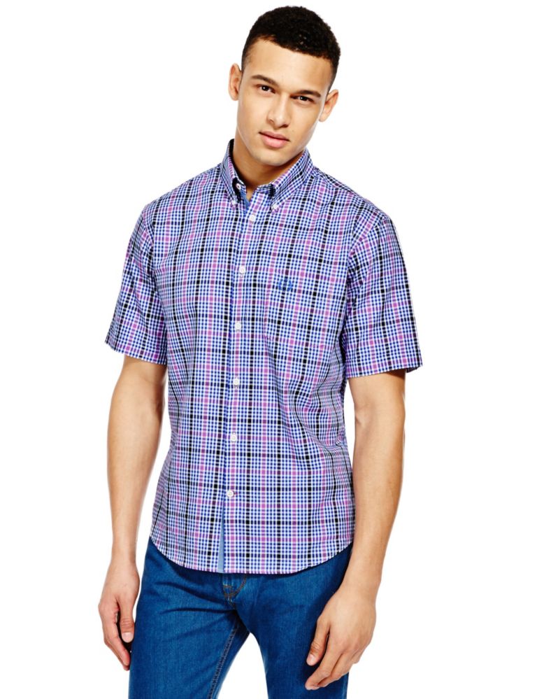 2in Longer Pure Cotton Grid Checked Shirt 1 of 3