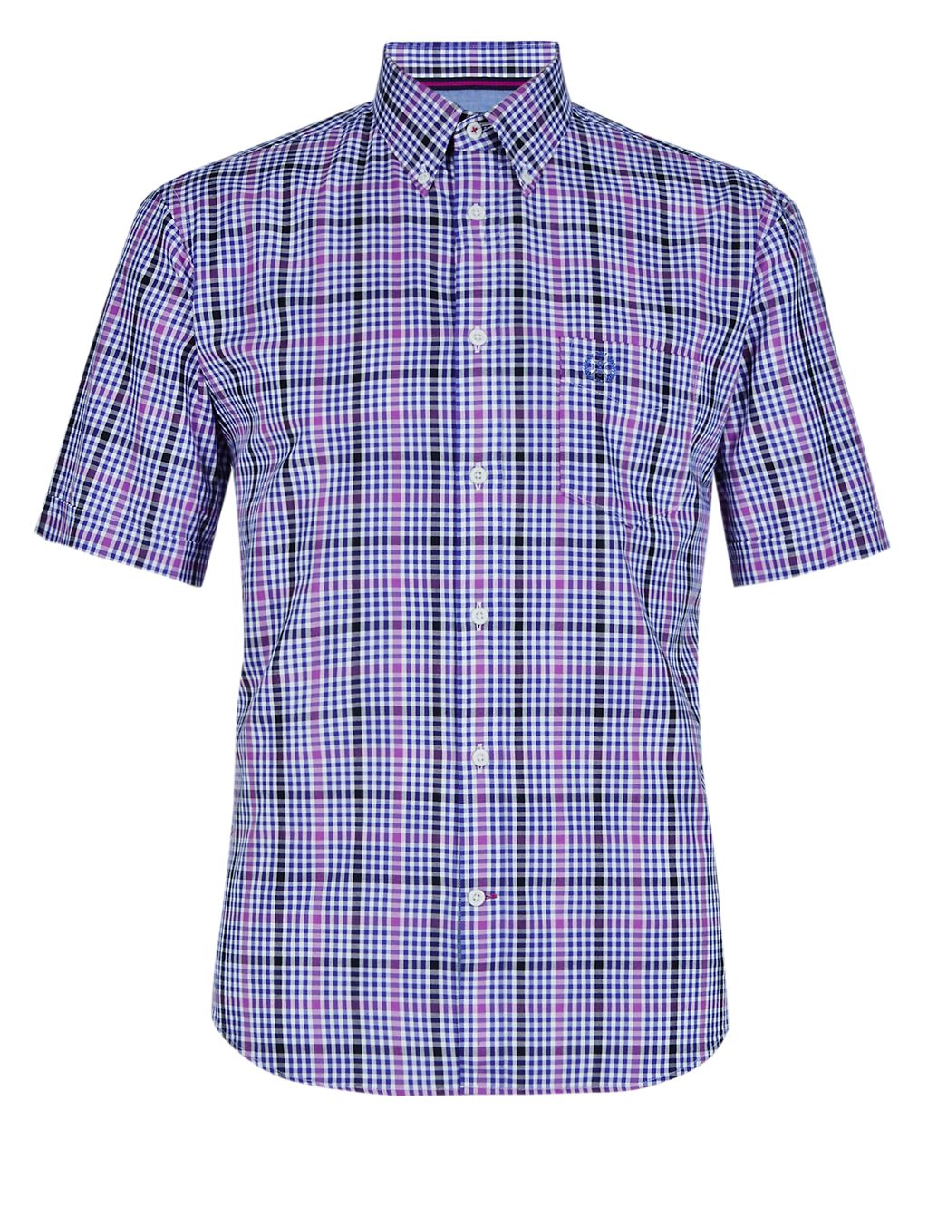 2in Longer Pure Cotton Grid Checked Shirt 1 of 3