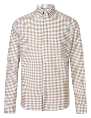 2in Longer Pure Cotton Mini Gingham Checked Shirt Image 2 of 3