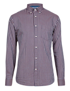2in Longer Pure Cotton Mini Gingham Checked Shirt Image 2 of 4