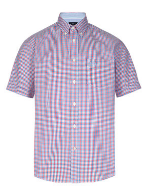 2in Longer Pure Cotton Mini Gingham Short Sleeve Checked Shirt Image 2 of 3