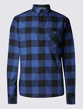 2in Longer Pure Cotton Opposite Checked Shirt Image 2 of 5