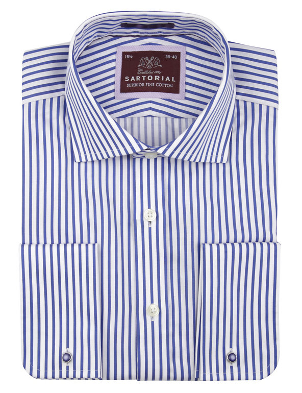 2in Longer Pure Cotton Oxford Striped Shirt Image 1 of 1