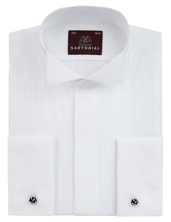 2in Longer Pure Cotton Pleated Dress Shirt Image 1 of 1