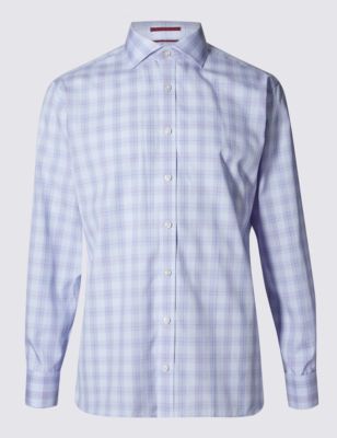 2in Longer Pure Cotton Prince of Wales Checked Shirt Image 2 of 5