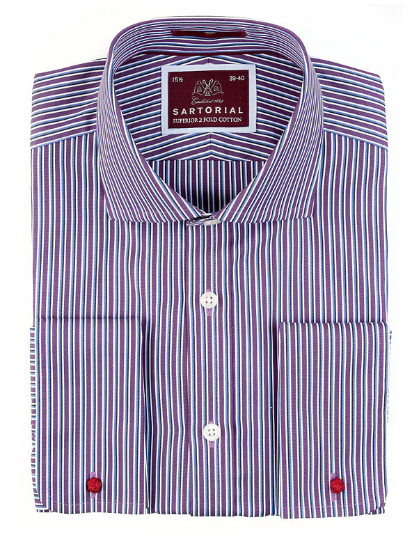 2in Longer Pure Cotton Shadow Striped Shirt Image 1 of 1