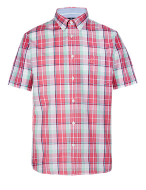 2in Longer Pure Cotton Short Sleeve Layer Checked Shirt Image 2 of 4