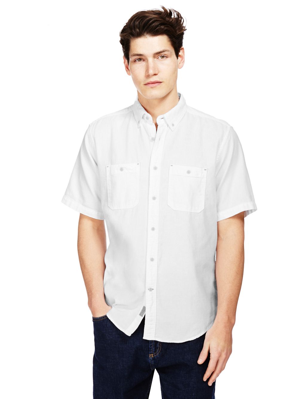 2in Longer Pure Cotton Short Sleeve Waffle Shirt 3 of 3
