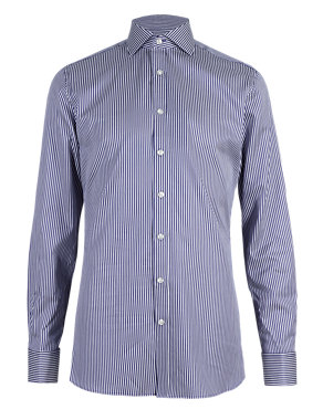 2in Longer Pure Cotton Slim Fit Bold Striped Shirt Image 2 of 6