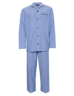 2in Longer Pure Cotton Striped Pyjamas Image 2 of 5