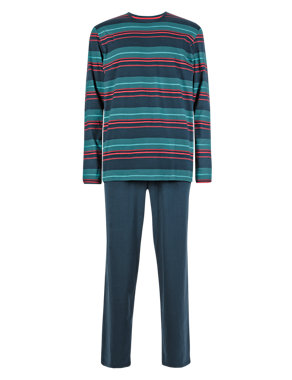 2in Longer Pure Cotton Striped T-Shirt & Trousers set Image 2 of 4