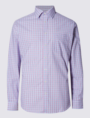 2in Longer Pure Cotton Tailored Fit Checked Shirt Image 2 of 5