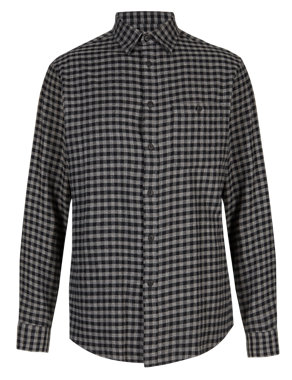 2in Longer Pure Cotton Tailored Fit Flannel Checked Shirt Image 2 of 4