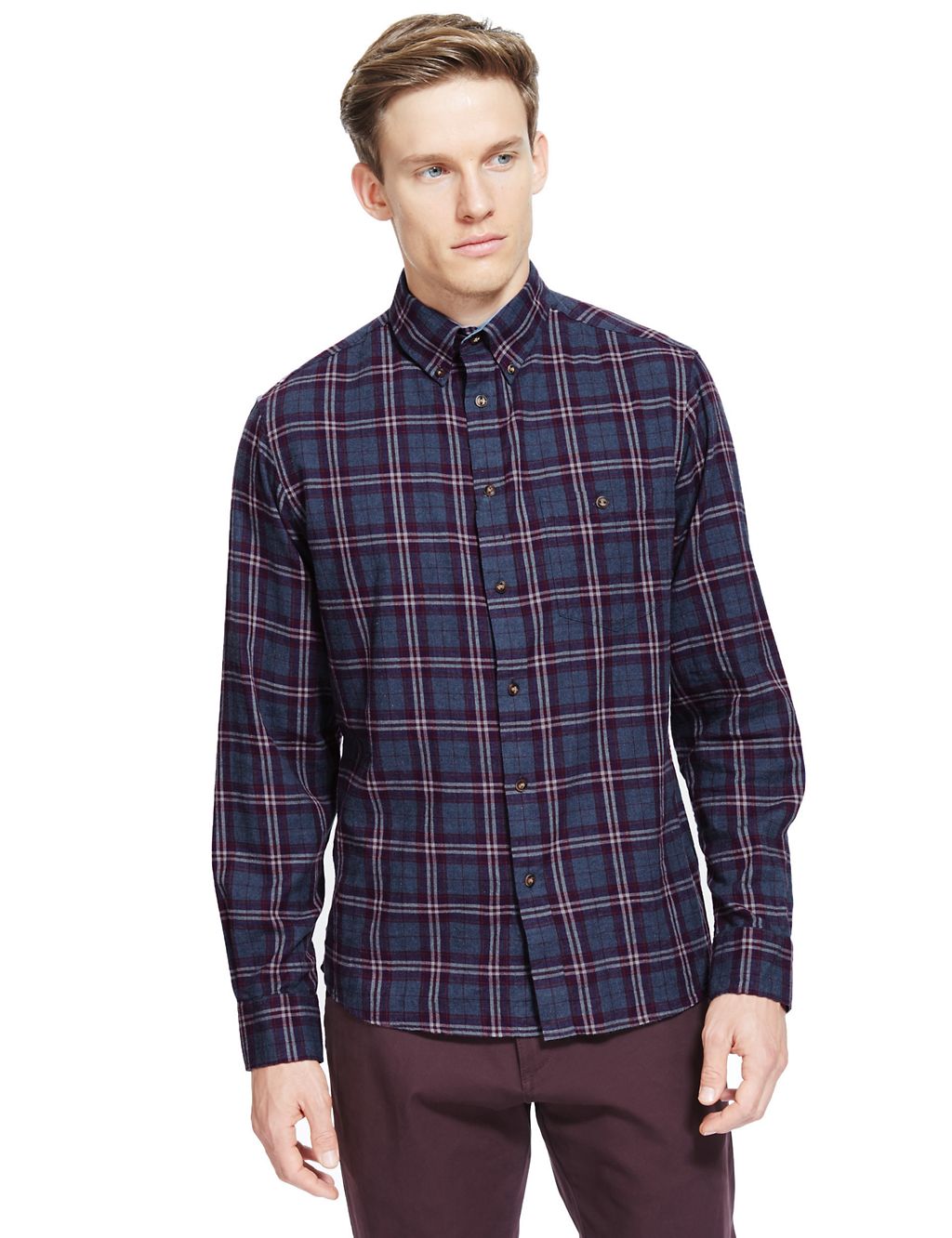 2in Longer Pure Cotton Tailored Fit Marl Checked Shirt 3 of 5