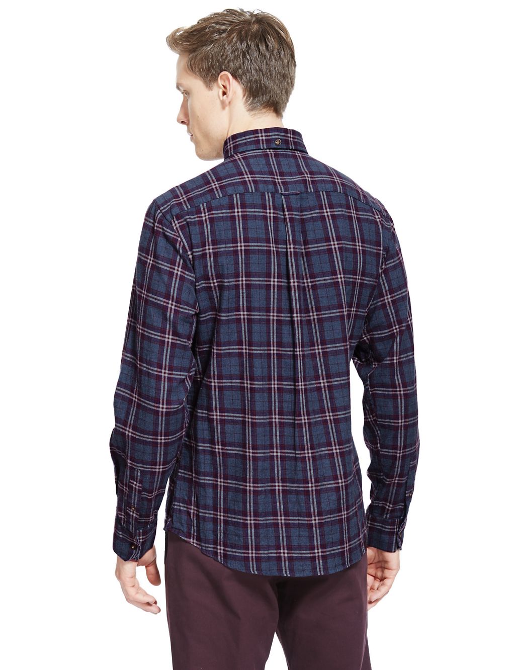 2in Longer Pure Cotton Tailored Fit Marl Checked Shirt 2 of 5