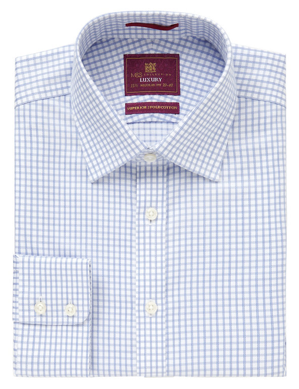 2in Longer Pure Cotton Tailored Fit Non-Iron Checked Shirt Image 1 of 1