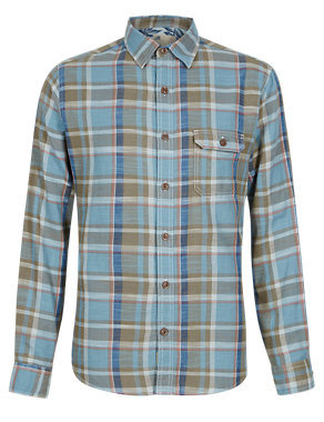 2in Longer Pure Cotton Tailored Fit Slub Checked Shirt Image 2 of 4