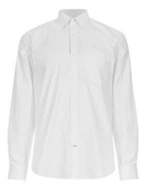 2in Longer Pure Cotton Tailored Fit Spotted Shirt Image 2 of 3